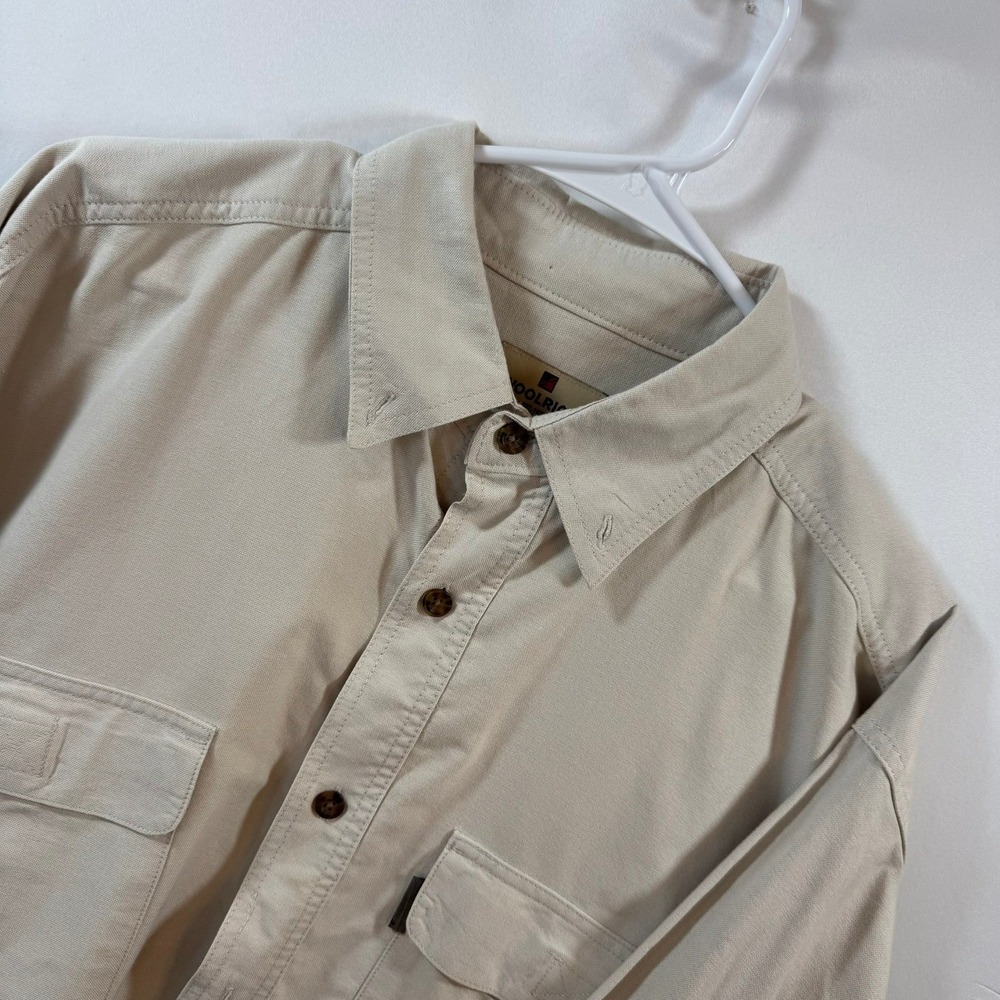 Woolrich Mens British Tan Cotton Canvas Long Sleeve Button Down Utility Shirt L
